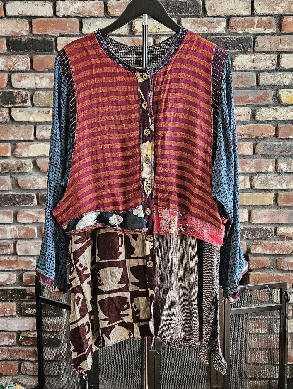 Nothing Matches Boho Lagenlook Patchwork Button-Front Tunic